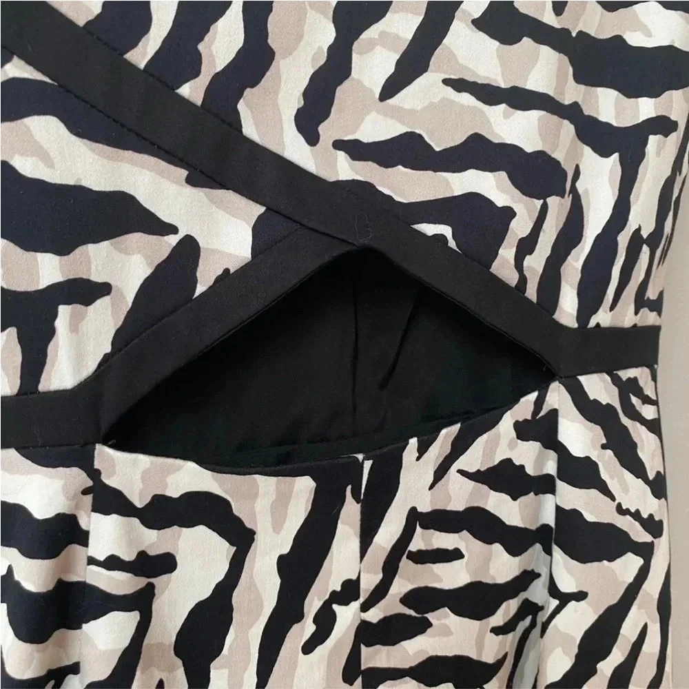 Karen Millen Zebra Print Bodycon Dress Cutout Back Black White Cocktail Size 4